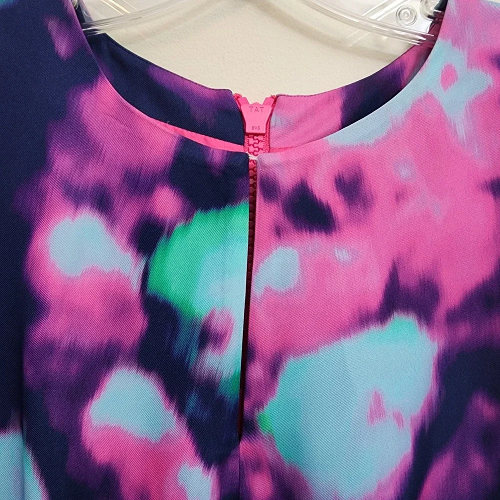 Kate Spade navy with neon tie dye exposed pink zipper shift dress woman's size 6